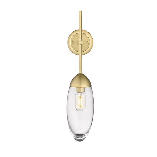 Arden Wall Sconce, 1-Light, 4.5 In.W X 7 In.L X 21.5 In.H, Rubbed Brass/Clear